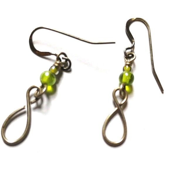 Unbranded Jewelry - Green Beaded Earrings Silver Tone Twisty Hook Dangle Drop Boho Women’s Jewelry